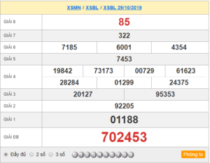 XSBL 29/10 - SXBL 29/10 - KQXSBL 29/10 - Xổ Số Bạc Liêu Ngày 29/10/2019