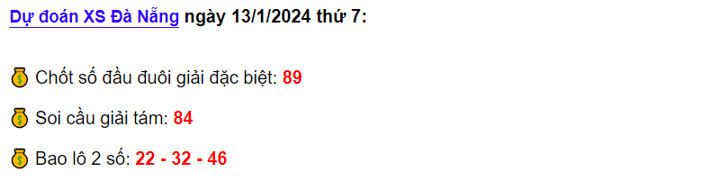 Dự đoán Đà Nẵng ngày 13/1/2024